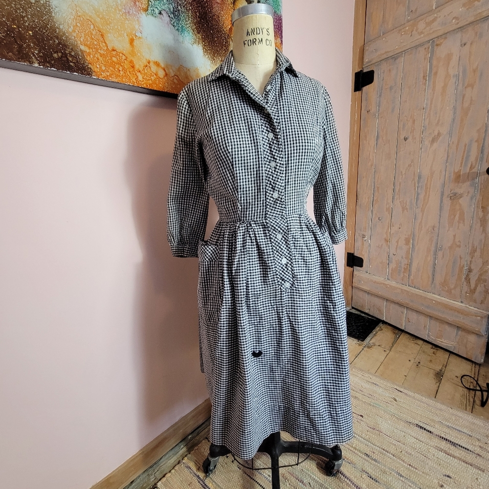 S| Black Gingham Vintage Dress